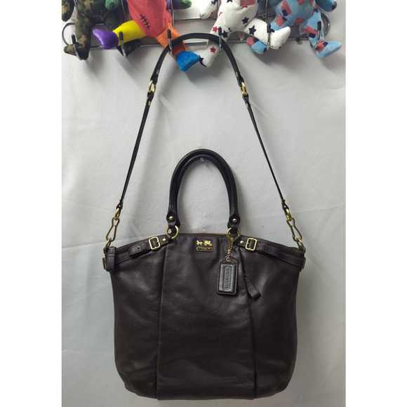 Coach Madison Brown Leather Double Handles Zipper Closure Satchel Bag - Picture 7 of 16